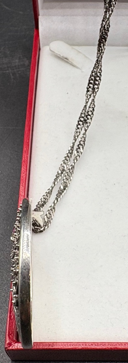 1930s European Solid Silver Pendant With Marcasite And Rubies -photo-3