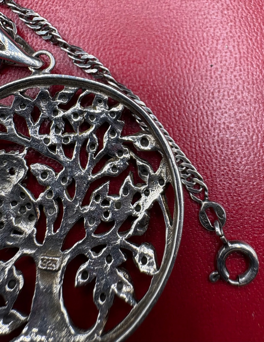 1930s European Solid Silver Pendant With Marcasite And Rubies -photo-4