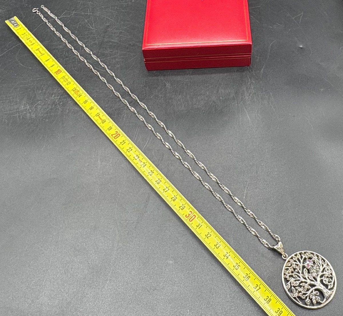 1930s European Solid Silver Pendant With Marcasite And Rubies -photo-5