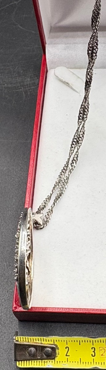 1930s European Solid Silver Pendant With Marcasite And Rubies -photo-6