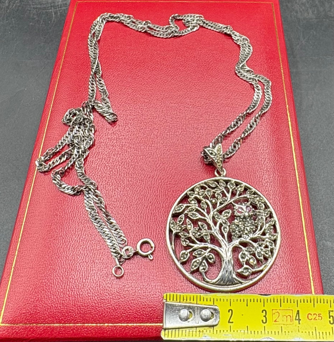 1930s European Solid Silver Pendant With Marcasite And Rubies -photo-7