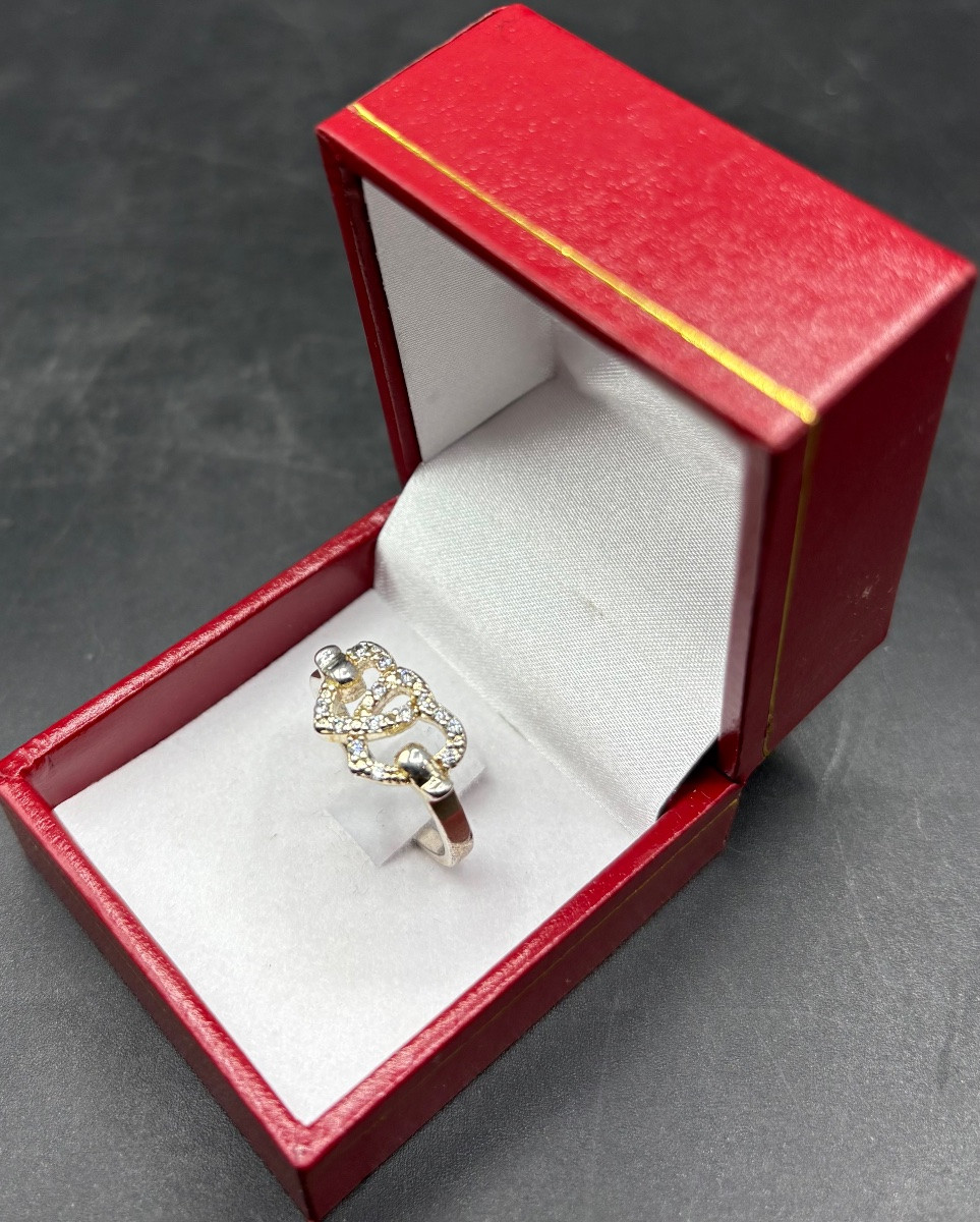 BAGUE EN ARGENT MASSIF ET OXYDES DE ZIRCONIUM DES ANNÉES 1980 EUROPÉENNE -photo-2