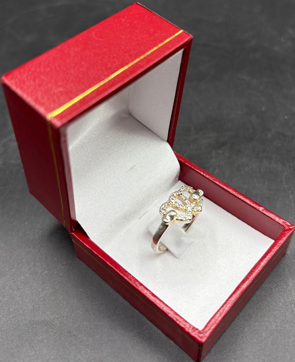 BAGUE EN ARGENT MASSIF ET OXYDES DE ZIRCONIUM DES ANNÉES 1980 EUROPÉENNE 