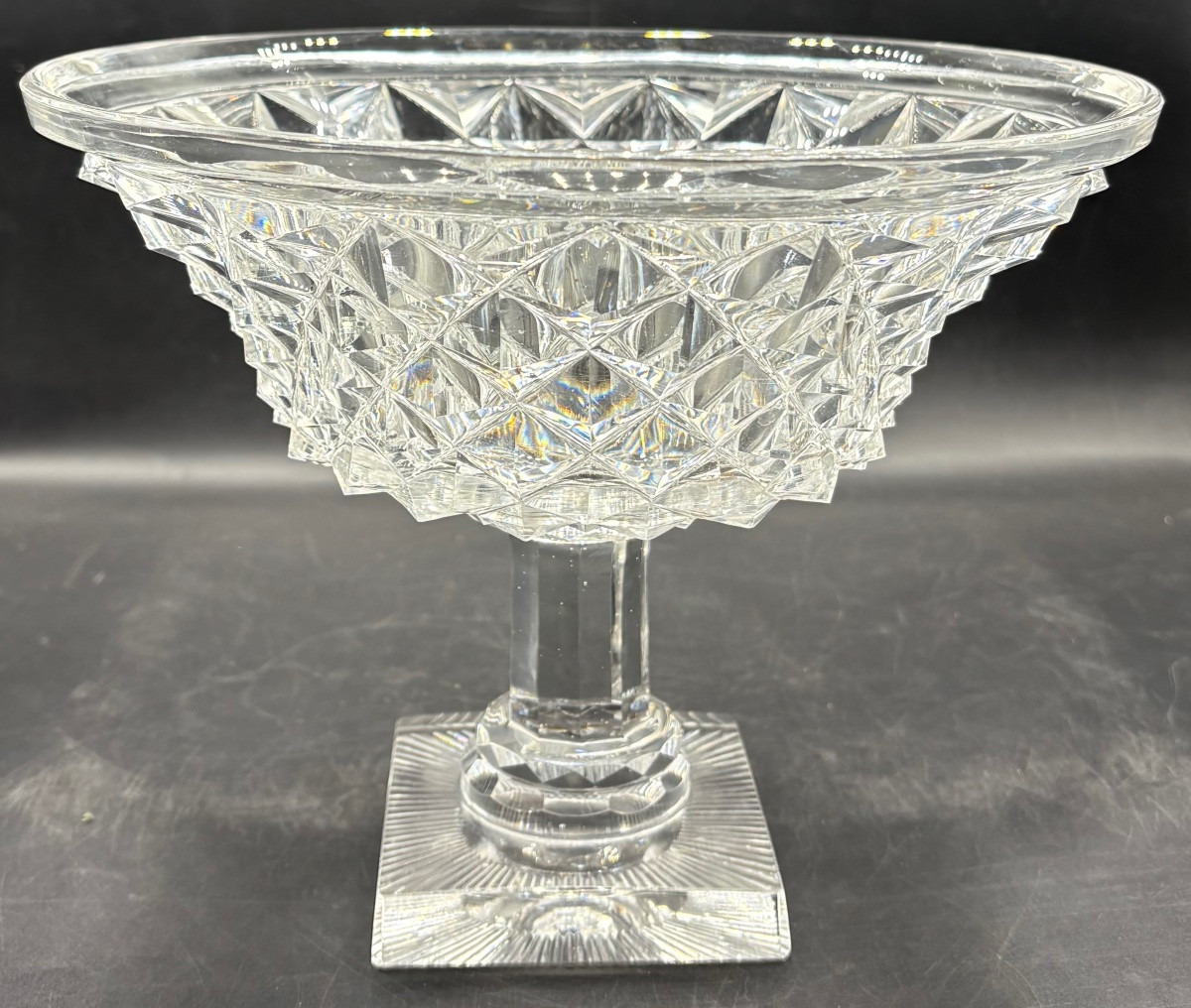 COUPE SUR PIED EN CRISTAL SOUFFLÉ TAILLÉ DÉBUT XIXème CREUSOT -photo-2