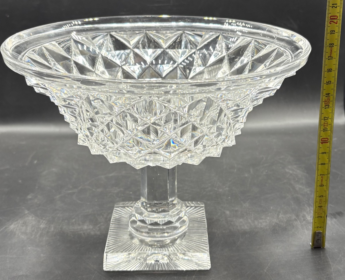 COUPE SUR PIED EN CRISTAL SOUFFLÉ TAILLÉ DÉBUT XIXème CREUSOT -photo-5