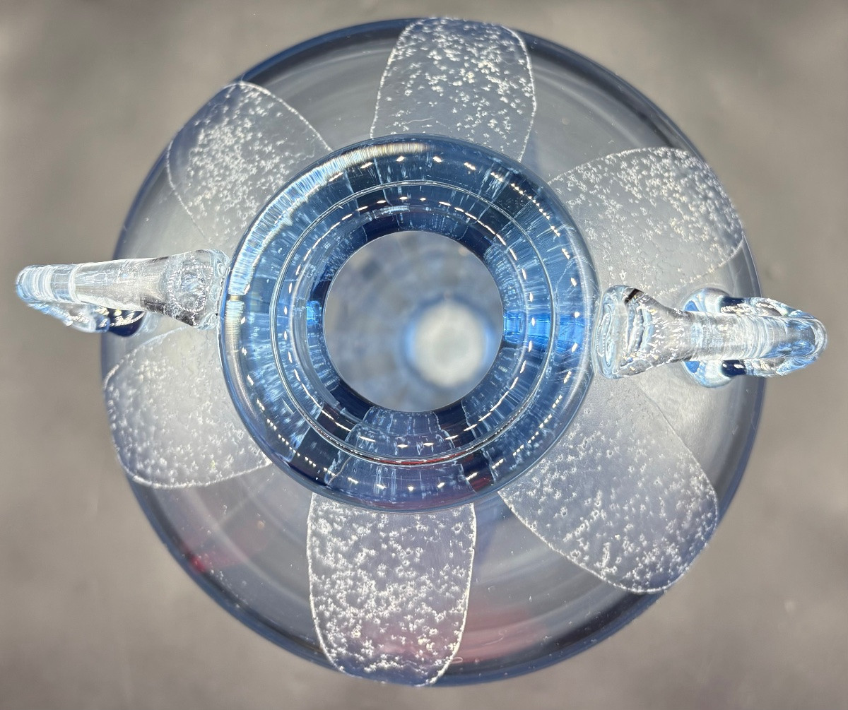 GROS VASE EN VERRE SOUFFLÉ GRAVÉ A L’ACIDE DES ANNÉES 1930 SIGNÉ BAYEL-photo-3