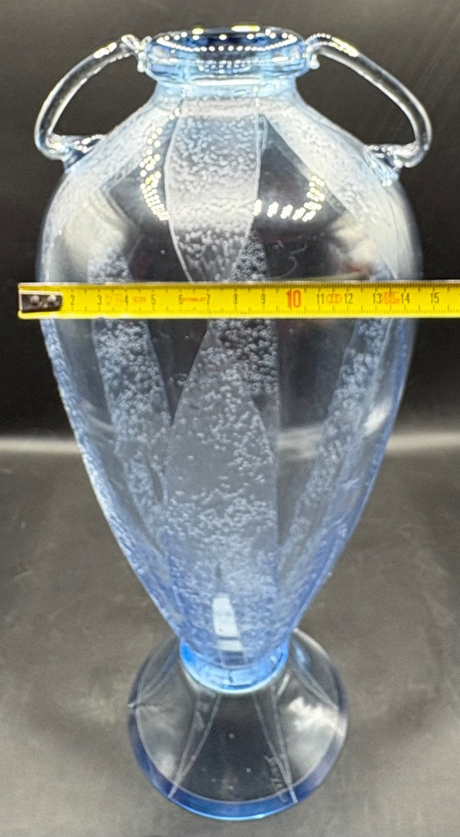 GROS VASE EN VERRE SOUFFLÉ GRAVÉ A L’ACIDE DES ANNÉES 1930 SIGNÉ BAYEL-photo-6