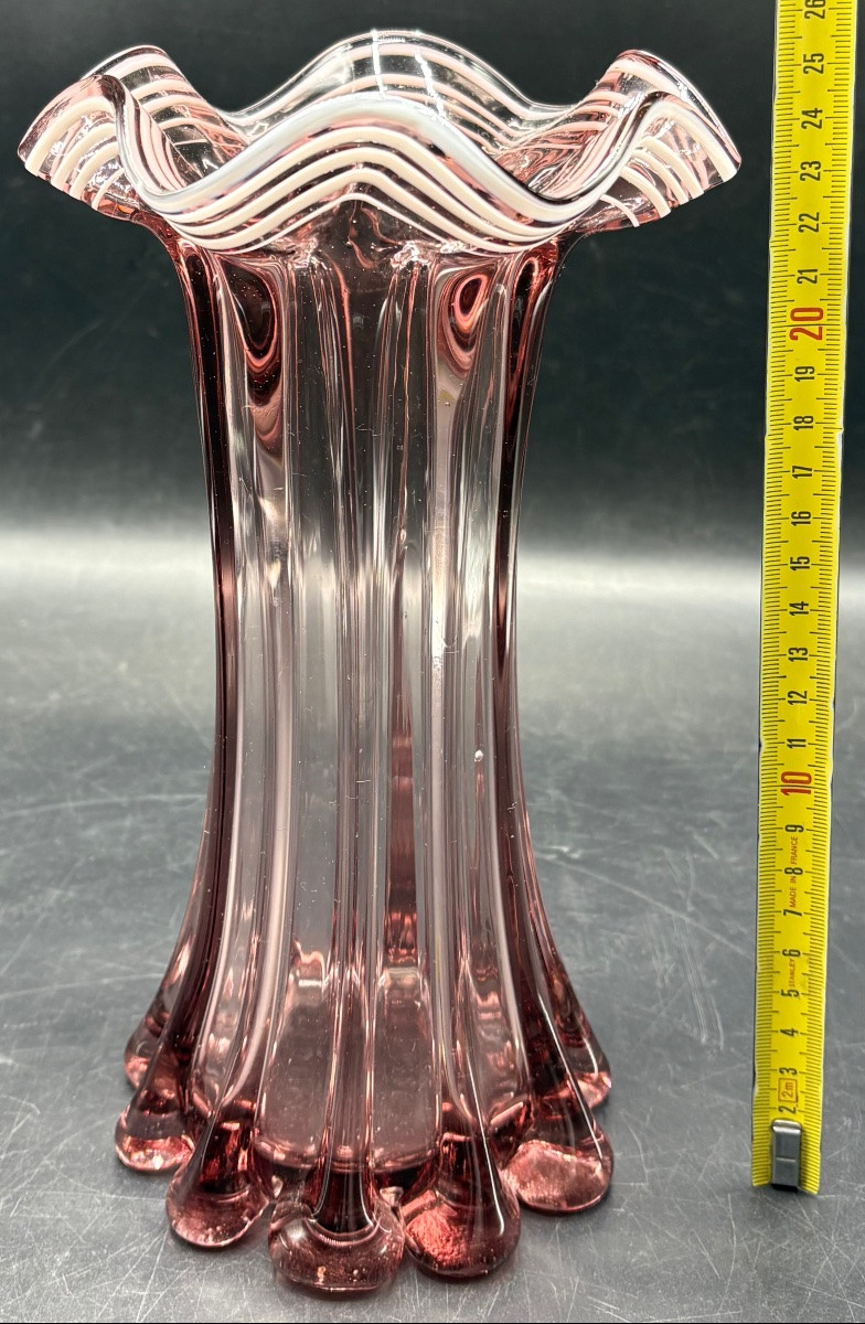 VASE EN VERRE SOUFFLÉ AVEC APPLICATION MURANO DES ANNÉES 1960/70-photo-3