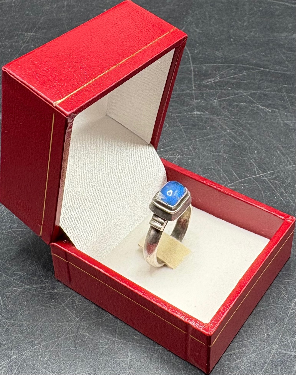 BAGUE JONC POUR HOMME À MIXTE EN ARGENT MASSIF ET TOURMALINE DES ANNÉES 1940 ÉTRANGER