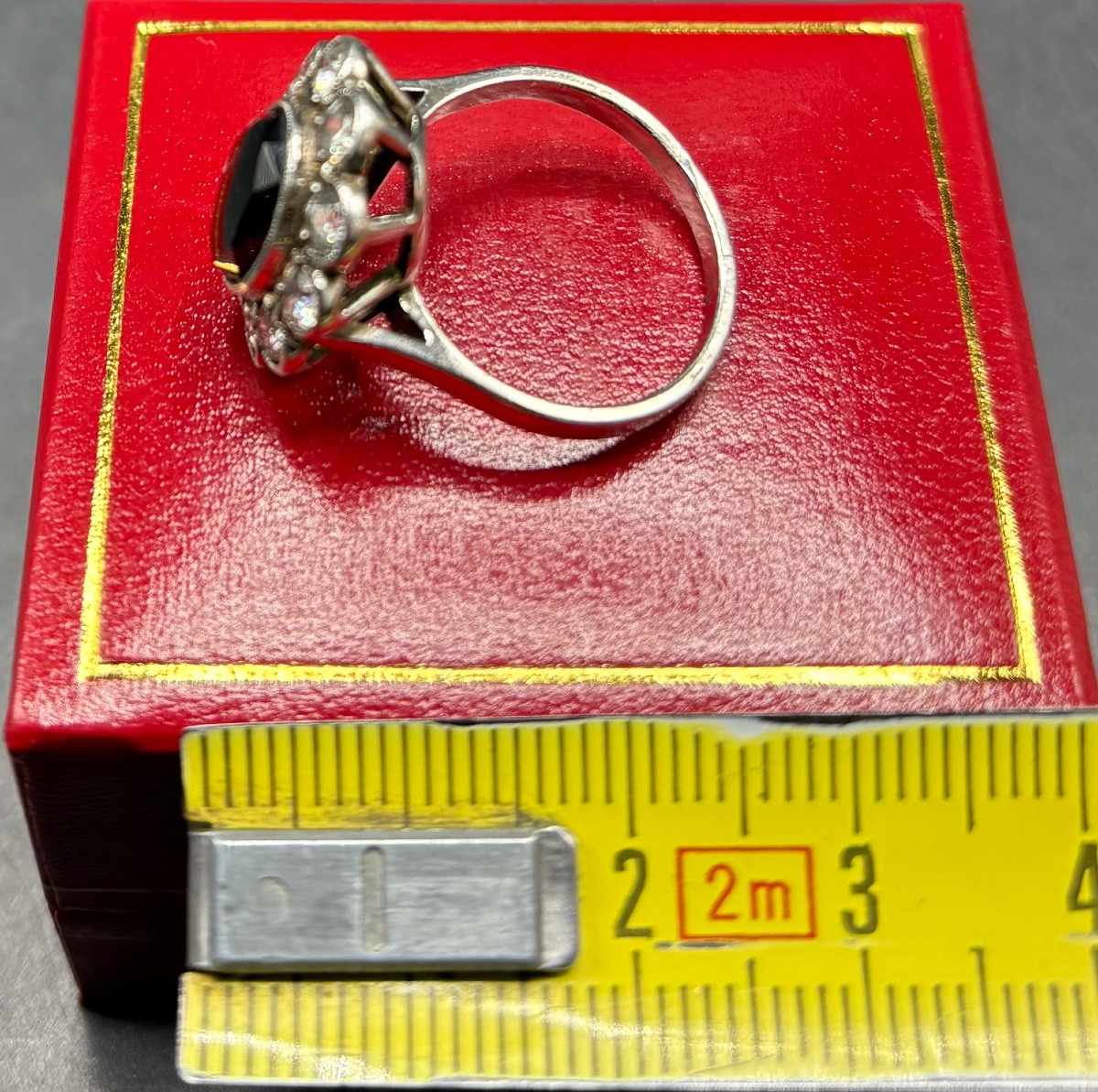 Women's Solid Silver Ring With Cut Onyx And Zirconium Oxides, Circa 1930/40, French-photo-7