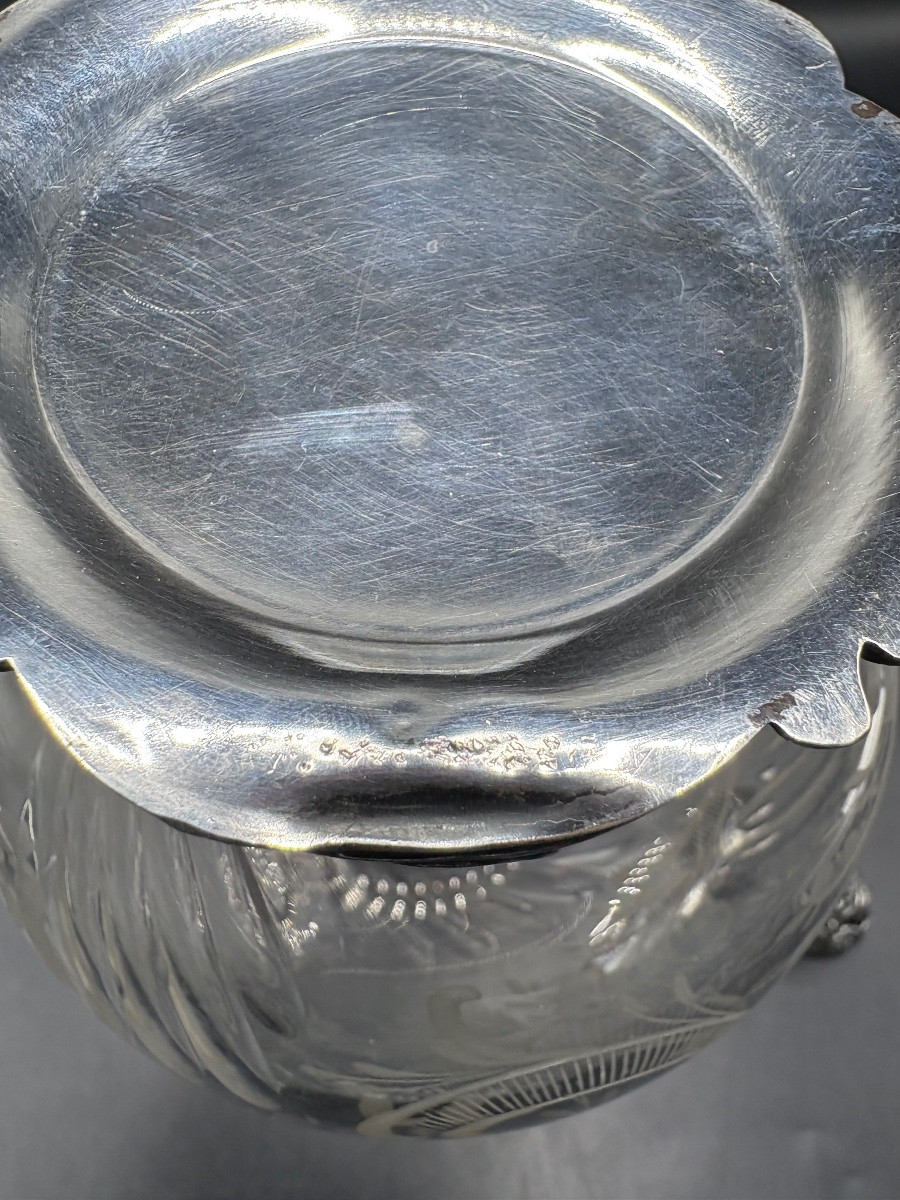 Late 19th Century Saint Louis Cut And Engraved Blown Crystal Alcohol Decanter With Solid Silver Mount-photo-2
