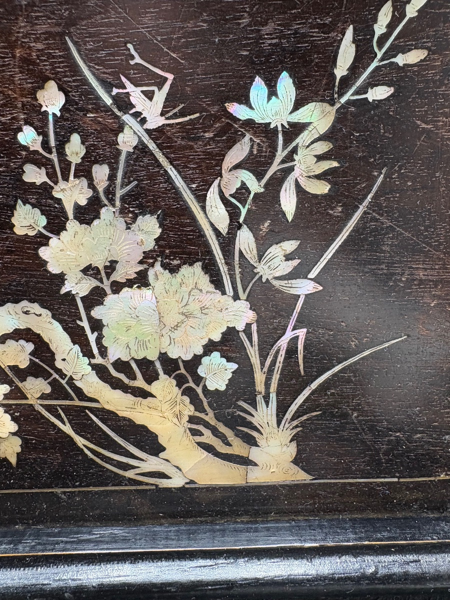 Mother-of-pearl Inlay Frame On Exotic Wood From Asia, 1900s-photo-1