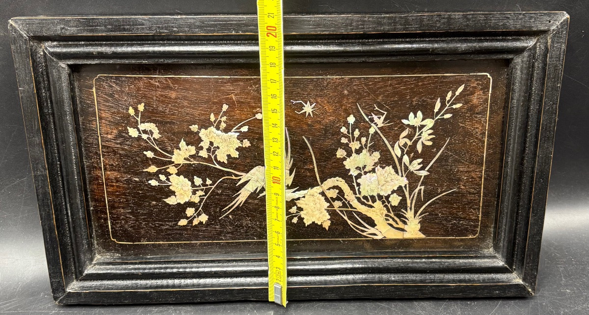 Mother-of-pearl Inlay Frame On Exotic Wood From Asia, 1900s-photo-4