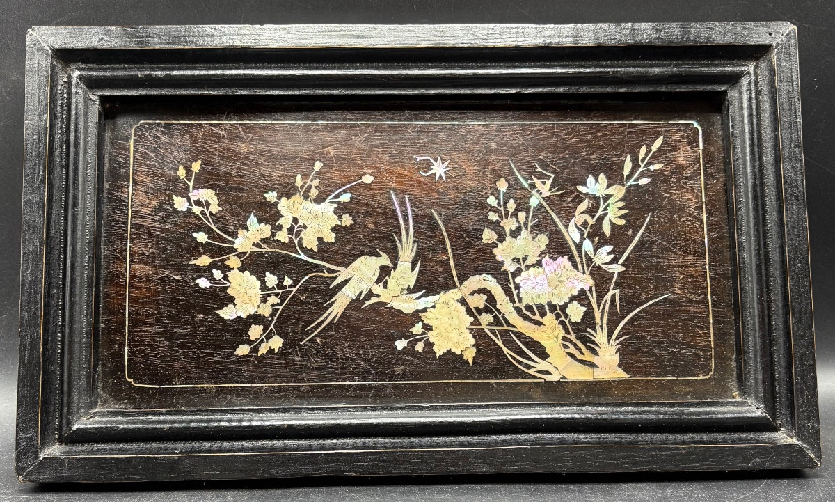 Proantic: Mother-of-pearl Inlay Frame On Exotic Wood From Asia, 1900s