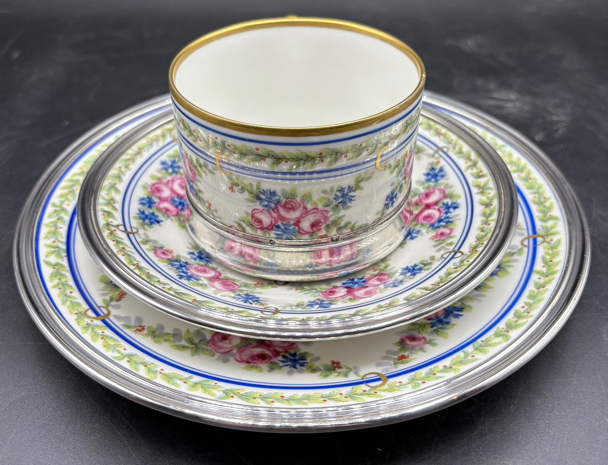 UN DÉJEUNER EN PORCELAINE ÉMAILLÉE PEINT ET DORÉ ET ARGENT MASSIF DES ANNÉES 1900 LIMOGES-photo-4