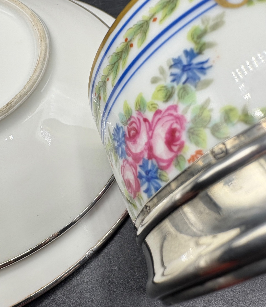 UN DÉJEUNER EN PORCELAINE ÉMAILLÉE PEINT ET DORÉ ET ARGENT MASSIF DES ANNÉES 1900 LIMOGES-photo-3