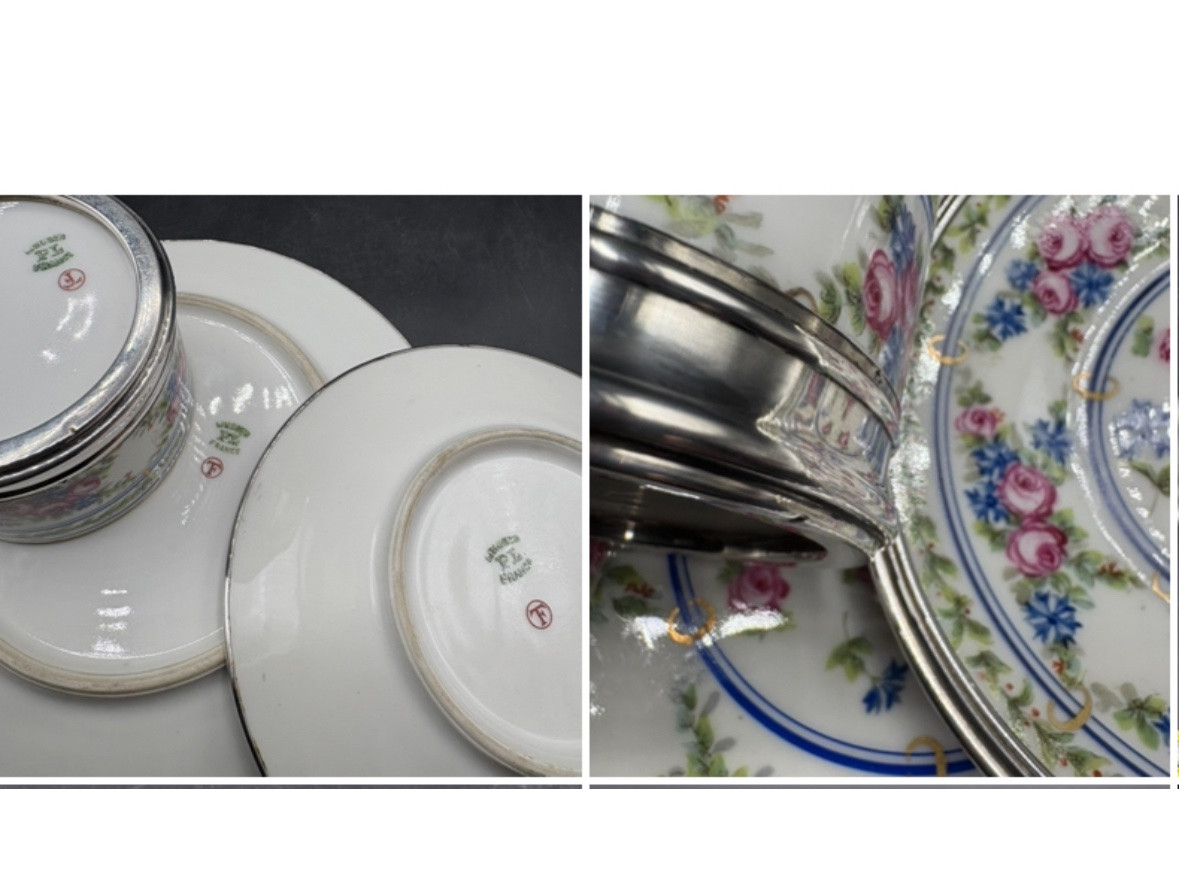 UN DÉJEUNER EN PORCELAINE ÉMAILLÉE PEINT ET DORÉ ET ARGENT MASSIF DES ANNÉES 1900 LIMOGES-photo-5