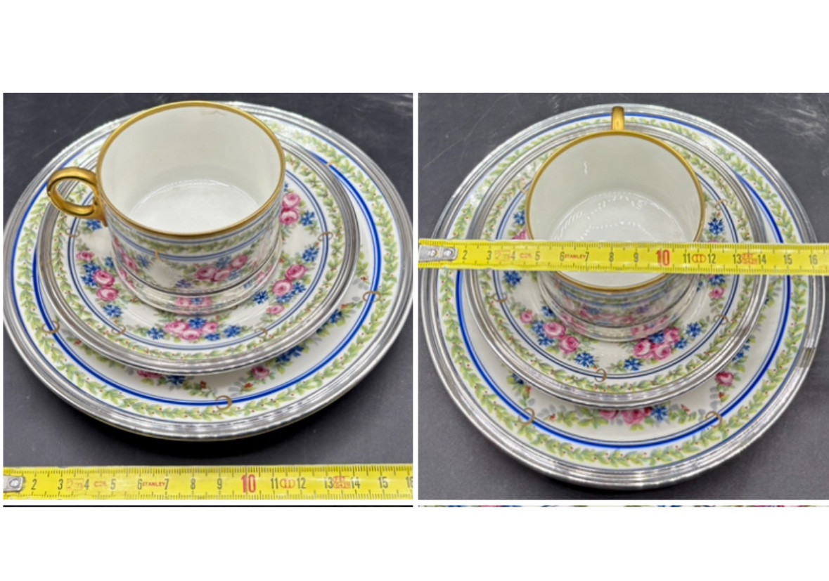 UN DÉJEUNER EN PORCELAINE ÉMAILLÉE PEINT ET DORÉ ET ARGENT MASSIF DES ANNÉES 1900 LIMOGES-photo-6