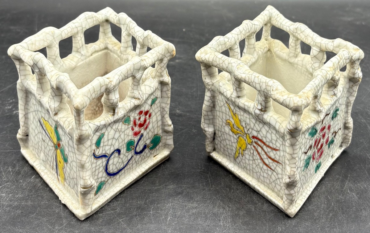 A Pair Of Small Japanese 1920s Enameled Ceramic Planters-photo-4