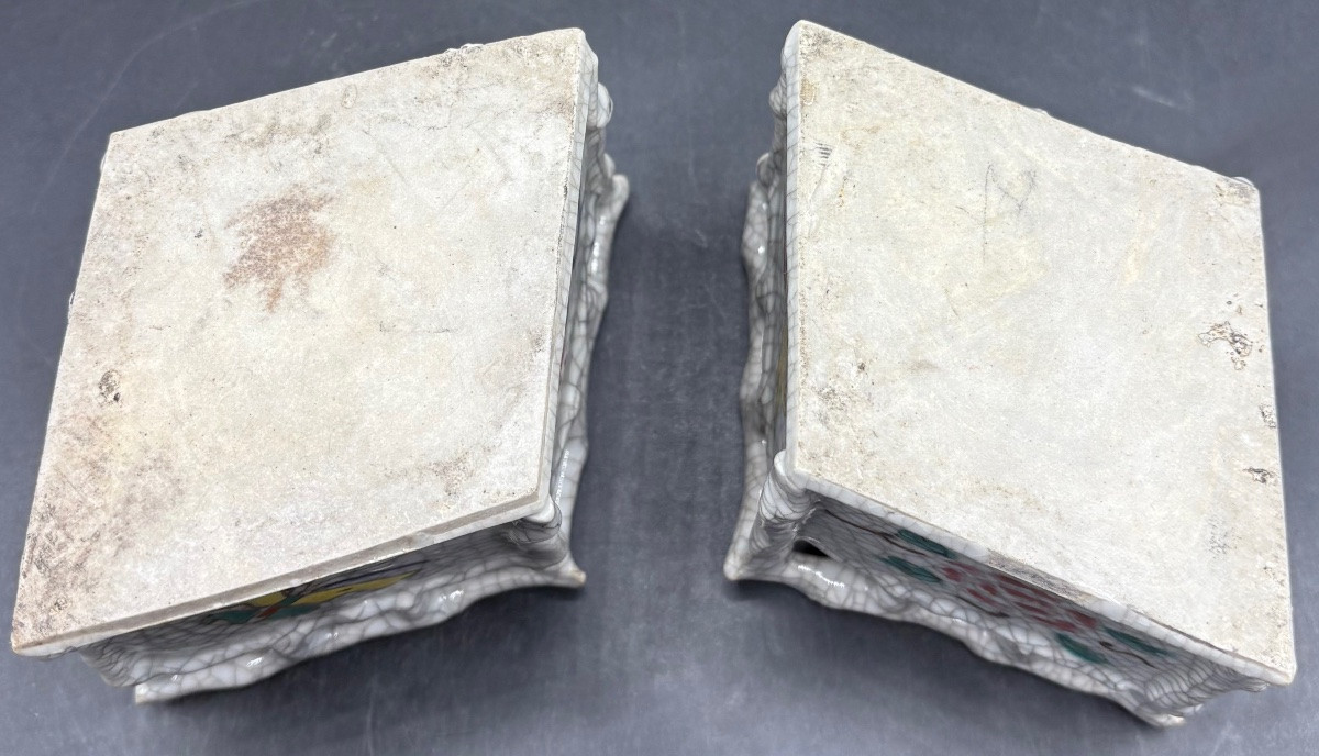 A Pair Of Small Japanese 1920s Enameled Ceramic Planters-photo-2