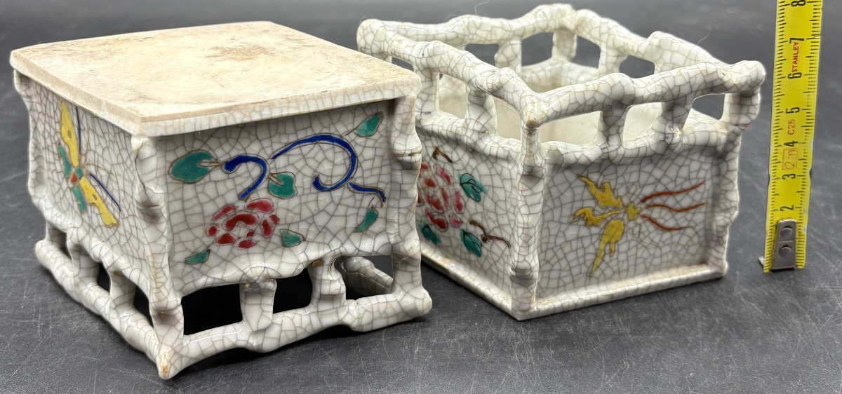 A Pair Of Small Japanese 1920s Enameled Ceramic Planters-photo-6