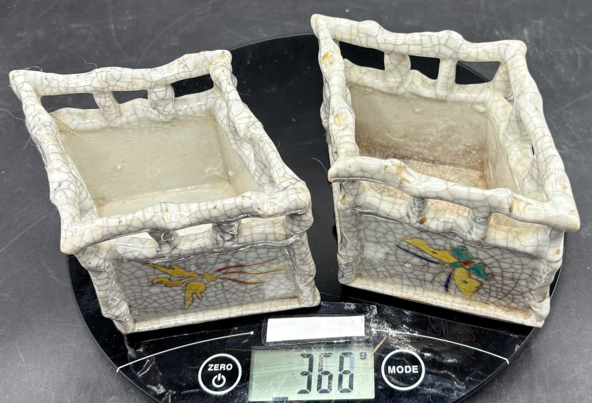 A Pair Of Small Japanese 1920s Enameled Ceramic Planters-photo-8