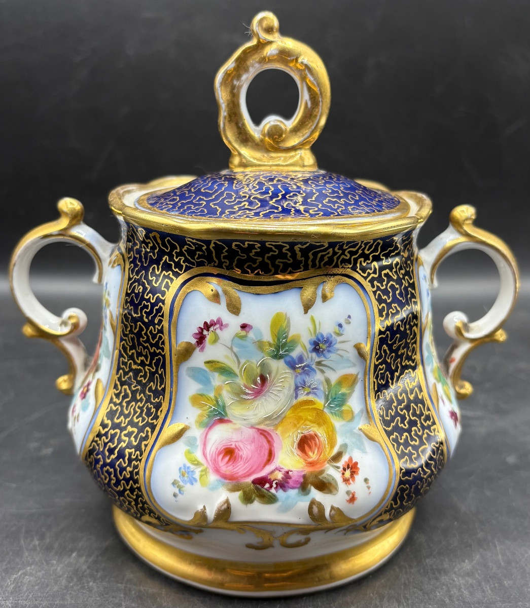 POT COUVERT EN PORCELAINE ÉMAILLÉE PEINTE ET DORÉE FIN XIXÈME VALENTINE -photo-3