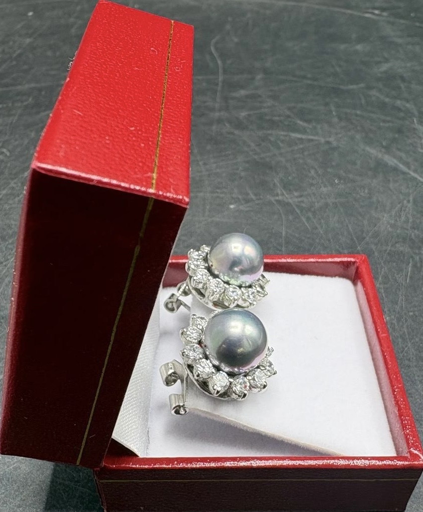 PAIRE DE BOUCLES D’OREILLES ARGENT MASSIF PERLE DE CULTURE ET OXYDES DE ZIRCONIUM DE TAHITI-photo-2