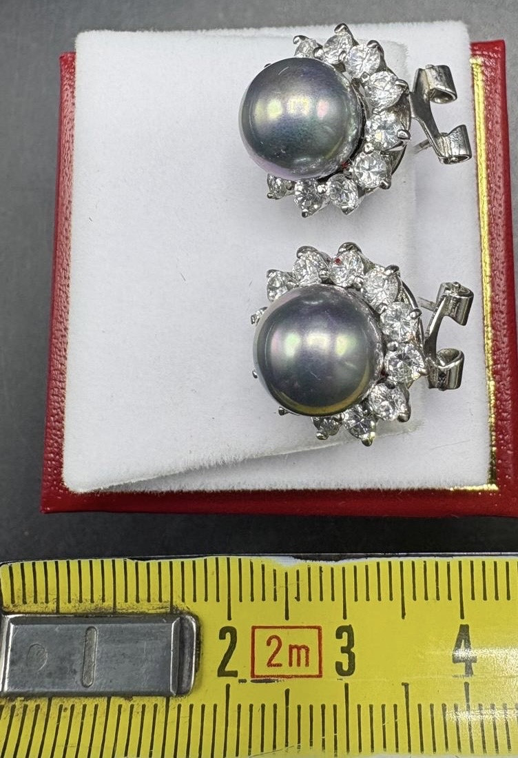 PAIRE DE BOUCLES D’OREILLES ARGENT MASSIF PERLE DE CULTURE ET OXYDES DE ZIRCONIUM DE TAHITI-photo-3
