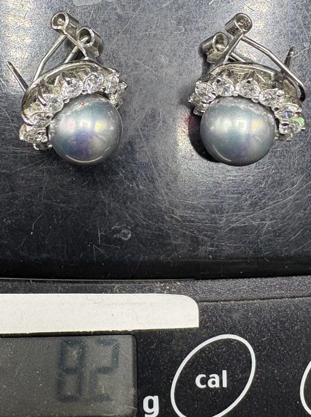 PAIRE DE BOUCLES D’OREILLES ARGENT MASSIF PERLE DE CULTURE ET OXYDES DE ZIRCONIUM DE TAHITI-photo-5