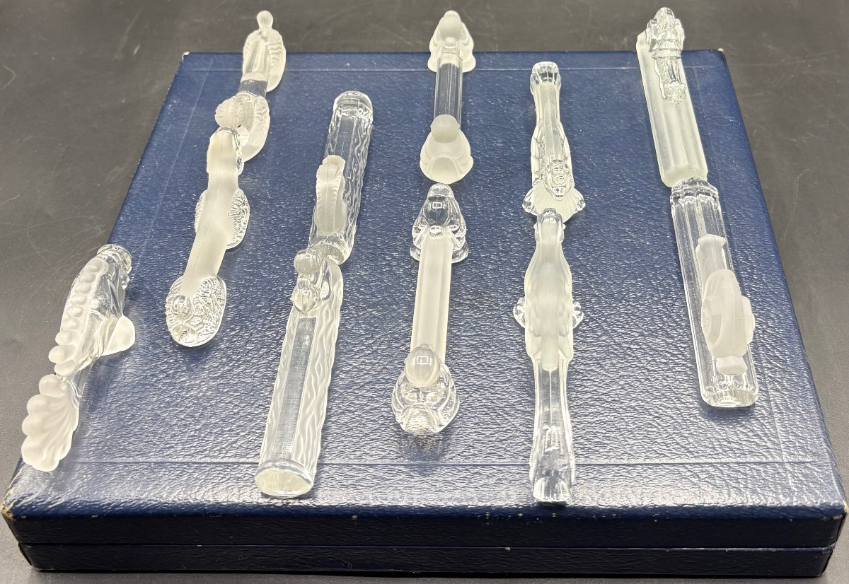 Set Of Eleven Molded Blown Glass Knife Rests From The 1930s/40s, Signed Yer Français -photo-2
