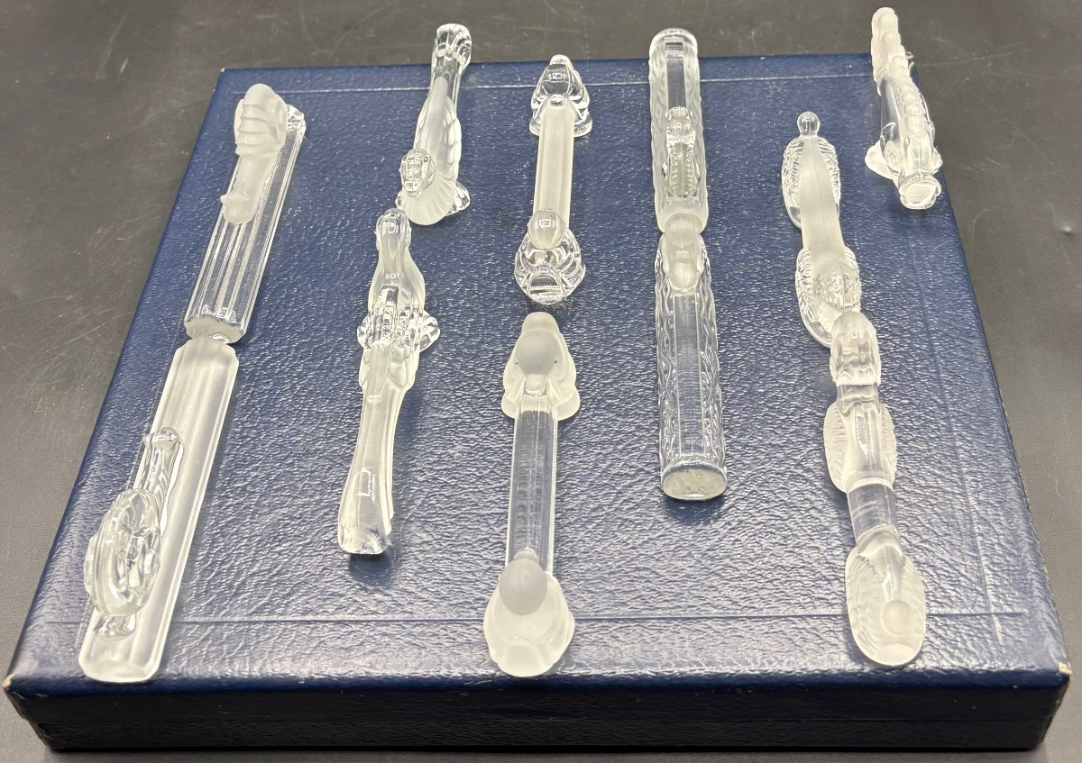 Set Of Eleven Molded Blown Glass Knife Rests From The 1930s/40s, Signed Yer Français -photo-4