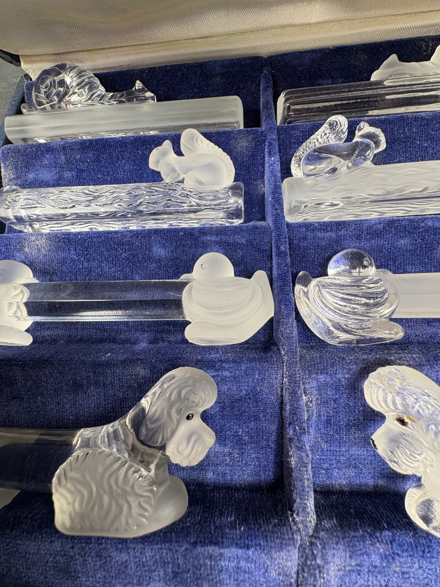 Set Of Eleven Molded Blown Glass Knife Rests From The 1930s/40s, Signed Yer Français -photo-2