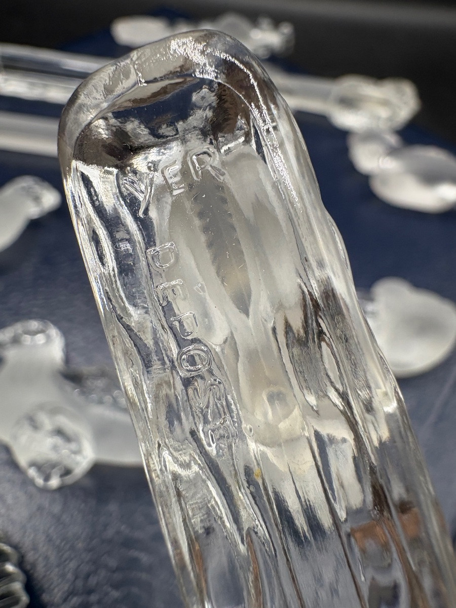 Set Of Eleven Molded Blown Glass Knife Rests From The 1930s/40s, Signed Yer Français -photo-5