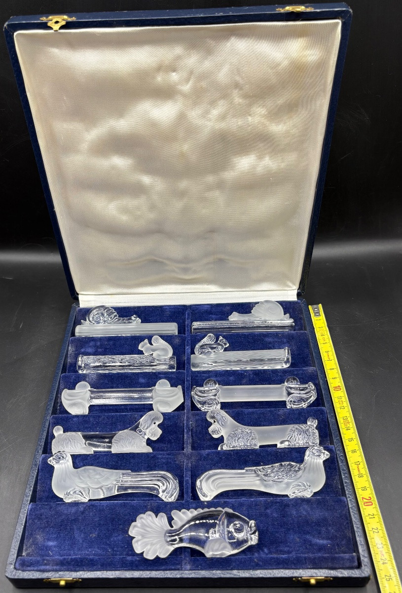 Set Of Eleven Molded Blown Glass Knife Rests From The 1930s/40s, Signed Yer Français -photo-6