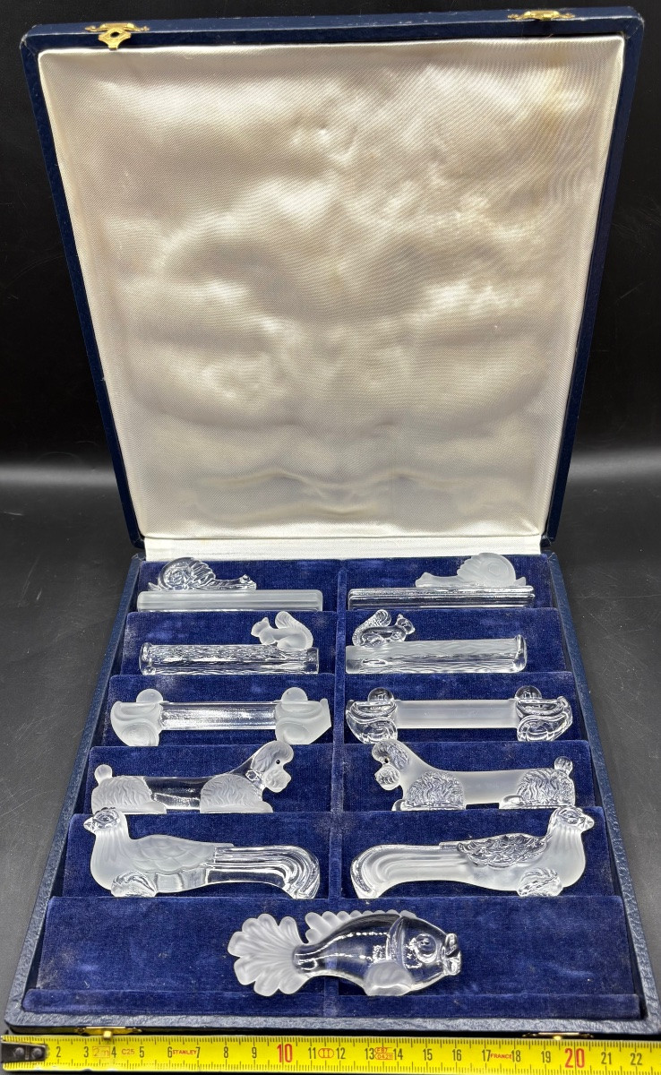 Set Of Eleven Molded Blown Glass Knife Rests From The 1930s/40s, Signed Yer Français -photo-7