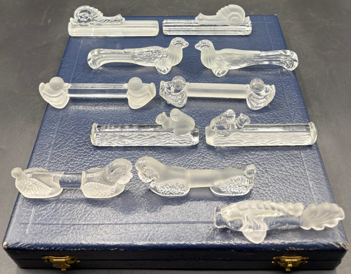 Set Of Eleven Molded Blown Glass Knife Rests From The 1930s/40s, Signed Yer Français 