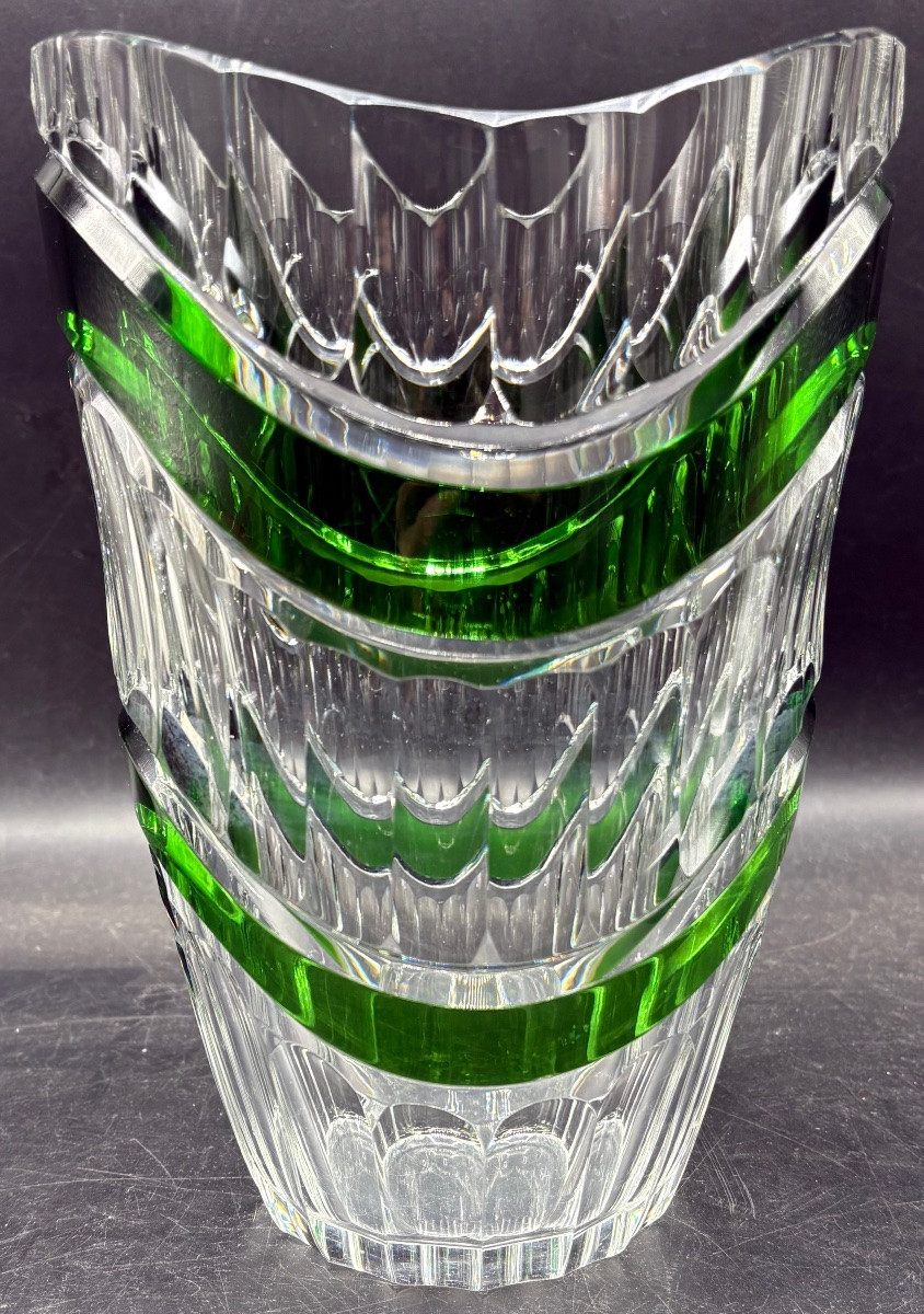 1920s Hand-blown Crystal Vase With Overlay, Saint Louis Glassworks-photo-3
