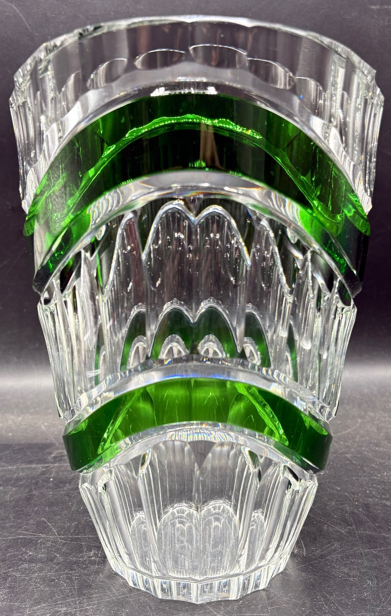 1920s Hand-blown Crystal Vase With Overlay, Saint Louis Glassworks-photo-4