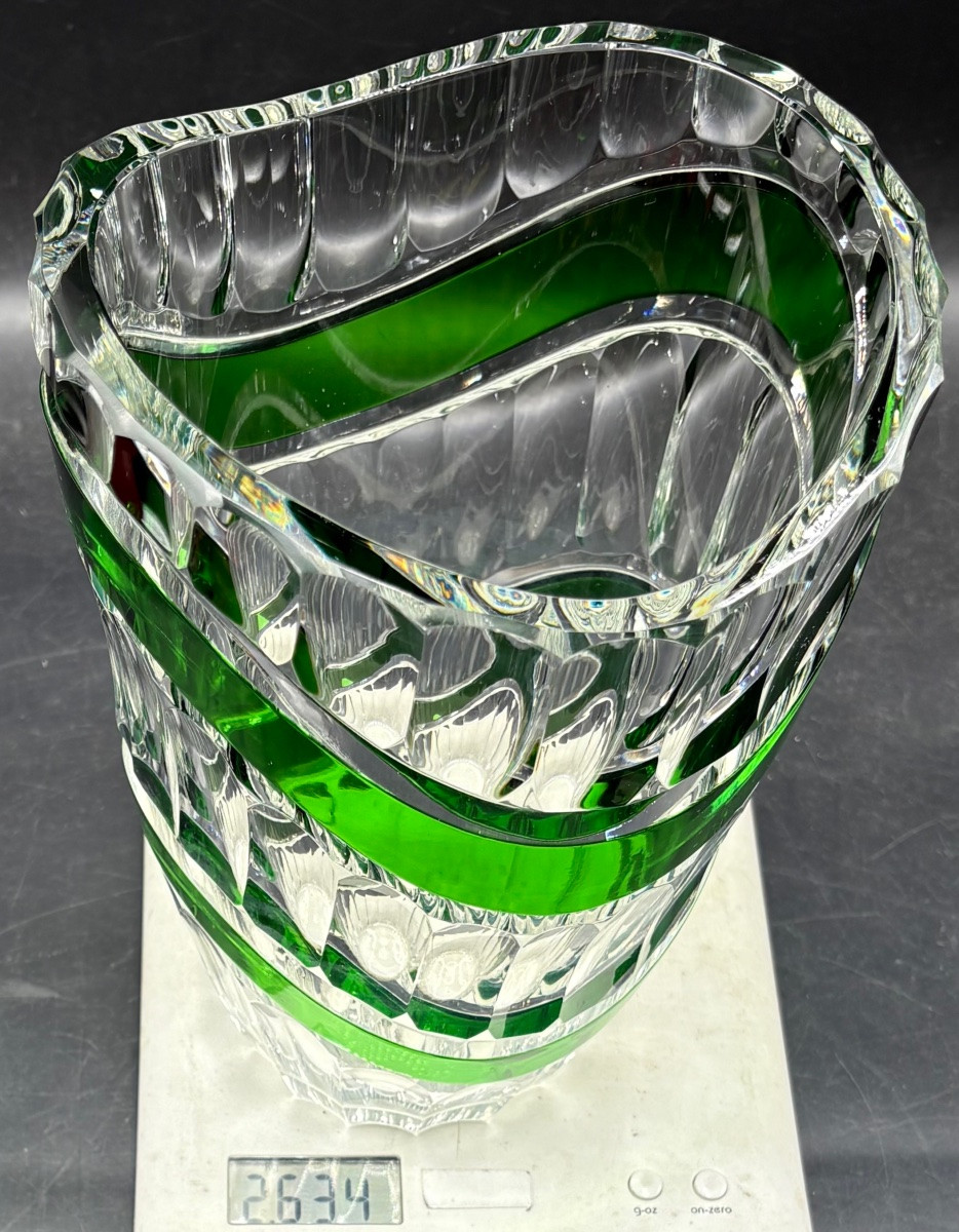 1920s Hand-blown Crystal Vase With Overlay, Saint Louis Glassworks-photo-8