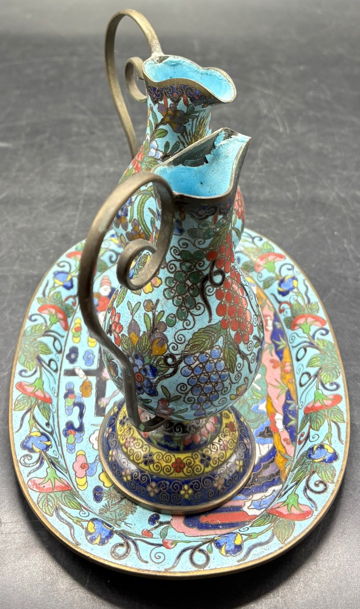 19th-century Cloisonné Brass Tray And Its Urettes From Japan, Made For France -photo-4
