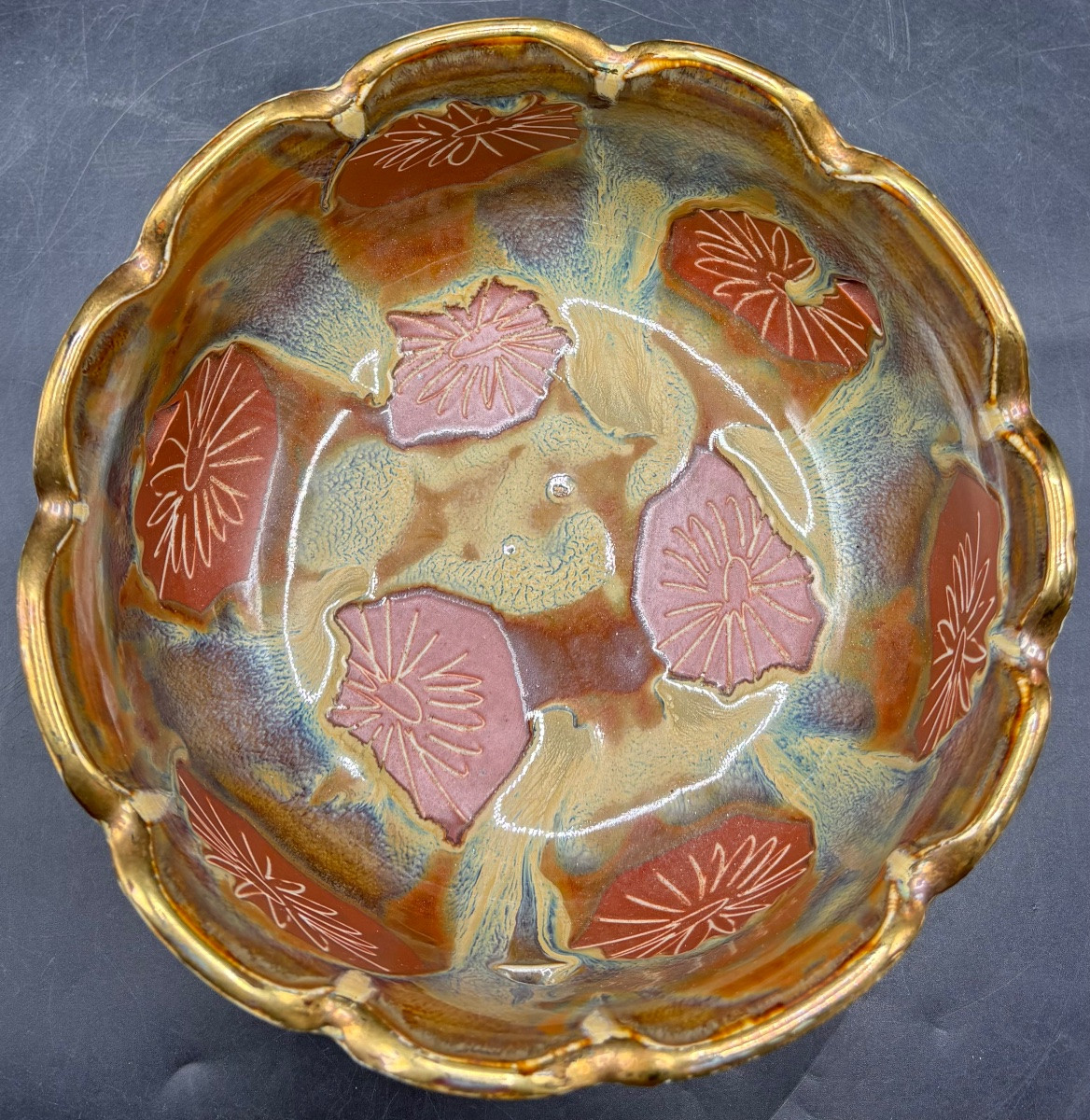 Openwork Ceramic Salad Bowl, Glazed And Gilded, From Japan, 1960s-photo-1