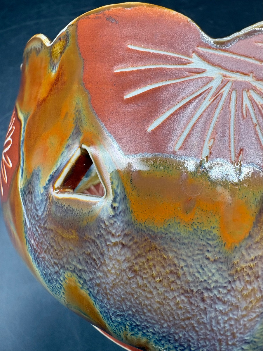 Openwork Ceramic Salad Bowl, Glazed And Gilded, From Japan, 1960s-photo-3