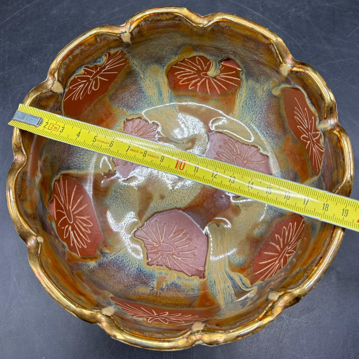 Openwork Ceramic Salad Bowl, Glazed And Gilded, From Japan, 1960s-photo-7