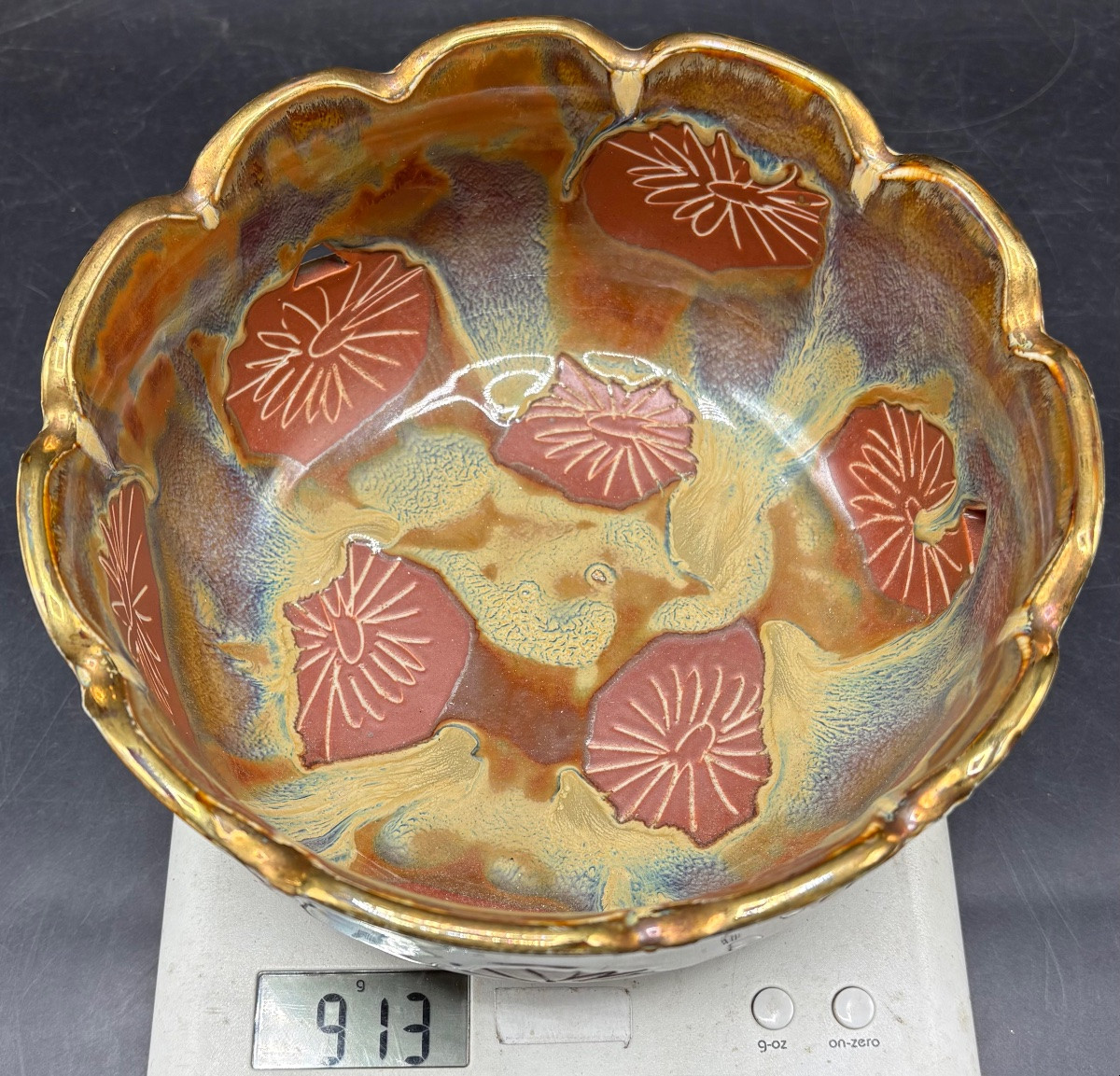 Openwork Ceramic Salad Bowl, Glazed And Gilded, From Japan, 1960s-photo-8