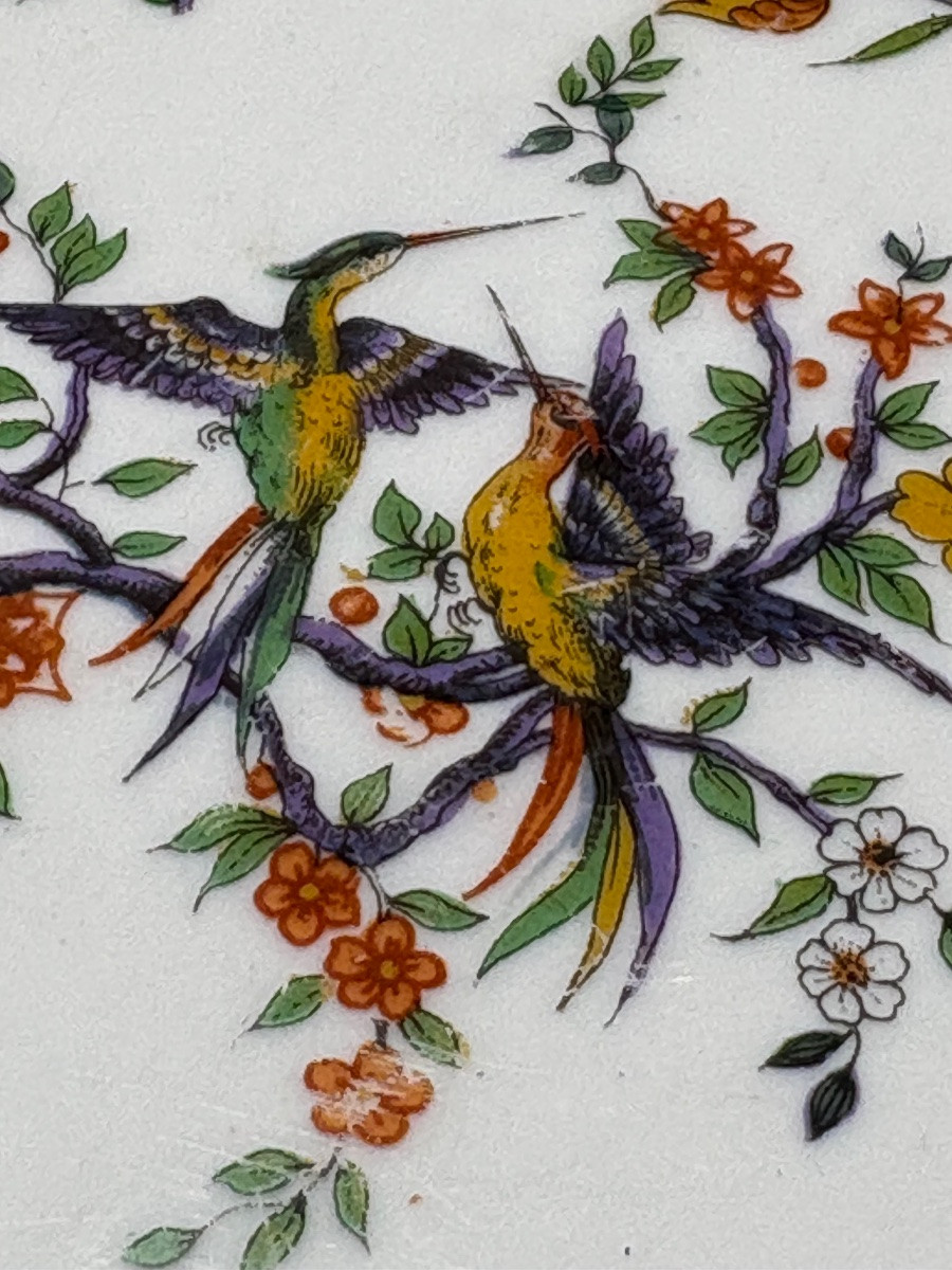 PLAT À TARTES OU DE PRÉSENTATION EN PORCELAINE ÉMAILLÉE CERCLÉE D’ARGENT MASSIF LIMOGES 1930-photo-1