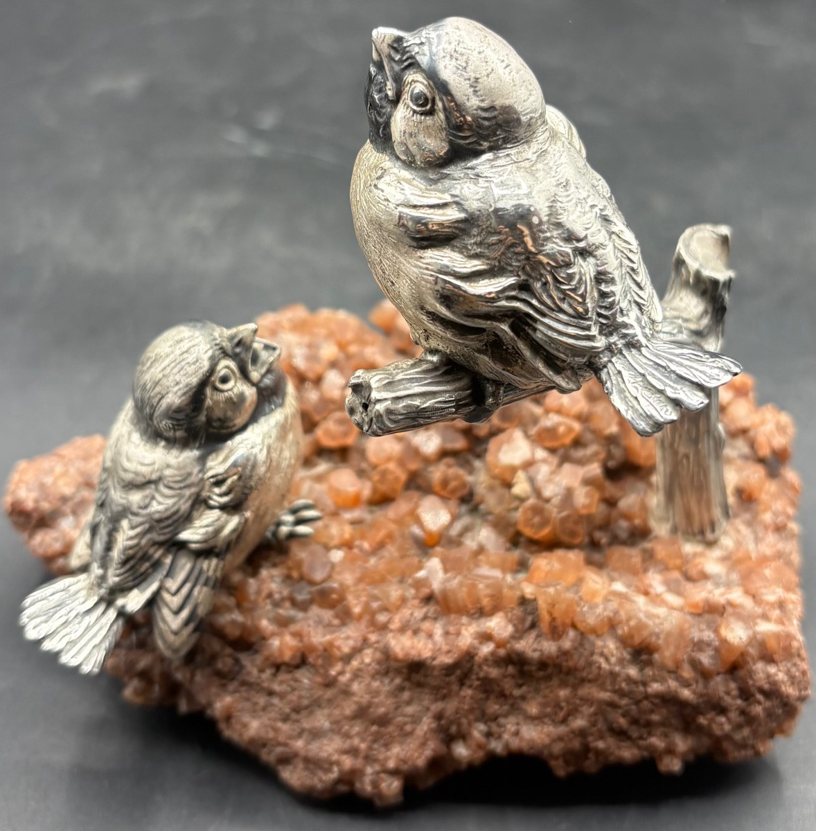 Silver-plated And Patinated Sparrow Subject On Quartz By Celero, Spain, 1920s/30s-photo-3