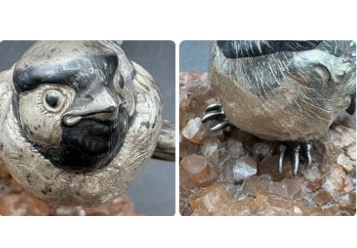 Silver-plated And Patinated Sparrow Subject On Quartz By Celero, Spain, 1920s/30s-photo-3