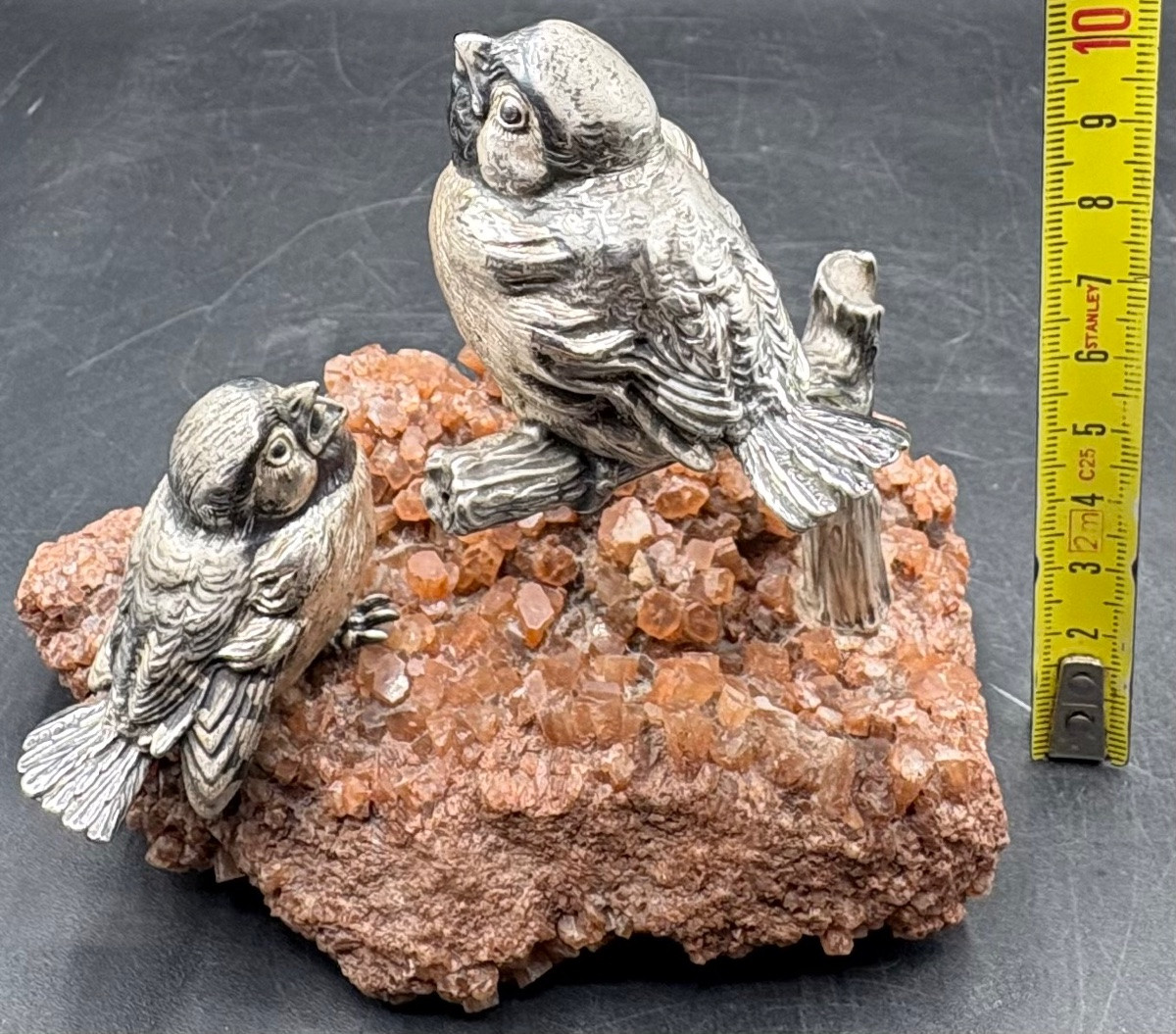 Silver-plated And Patinated Sparrow Subject On Quartz By Celero, Spain, 1920s/30s-photo-5