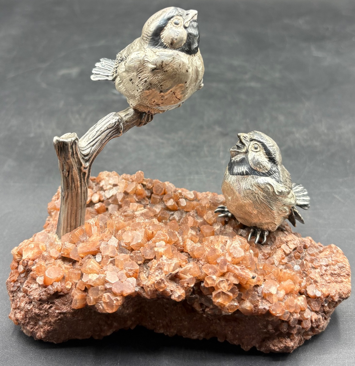 Silver-plated And Patinated Sparrow Subject On Quartz By Celero, Spain, 1920s/30s